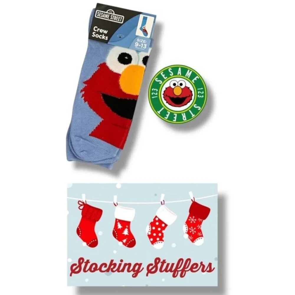 Sesame Street Elmo Crew Socks Novelty Blue Unisex Adult 9-13 Men’s One Size